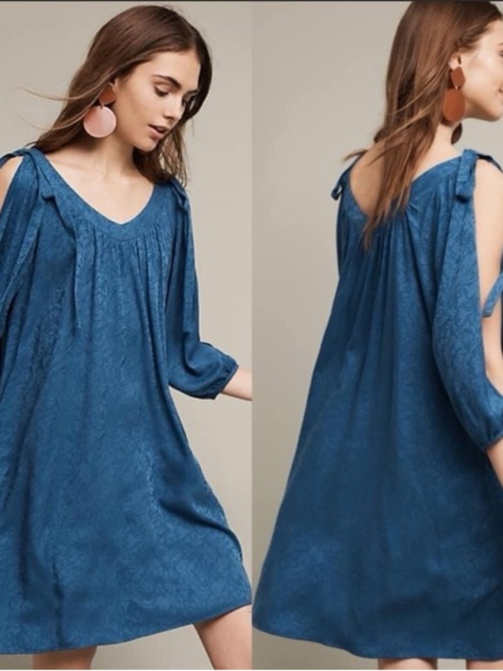 Anthropologie Holding Horses Leyton Tie Sleeve Dress Blue Size Small